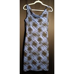 My Michelle Blue Black Geometric Cowl Neck Midi Dress Large VTG 1990s USA Made